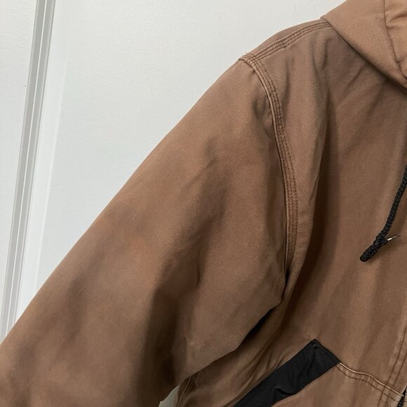 Y2K Dickies Canvas Hoodie Jacket Mens Tan Brown Distressed Utility 90s Workwear - Picture 3 of 12